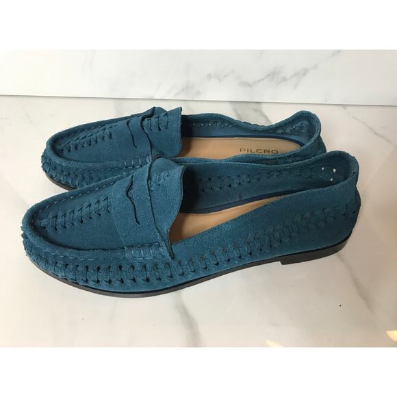 Pilcro Anthropologie Teal Woven Suede Loafers 7 - Picture 3 of 10